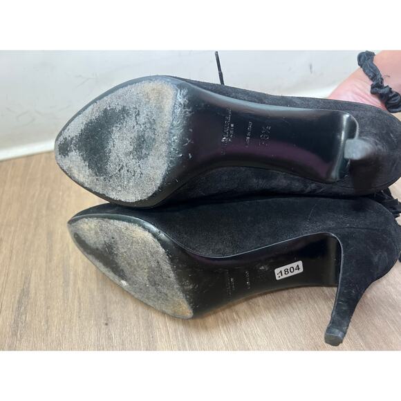 Saint Laurent Black Suede Fringed Ankle Bootie Sz 38 (8) - Picture 5 of 6